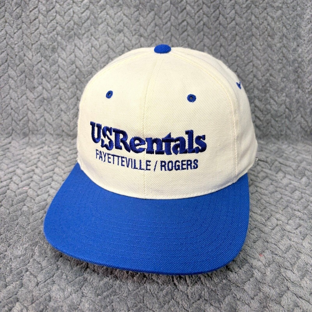 Headmaster US Rentals Snapback OSFA Cream Blue Vintage Corporate Hat